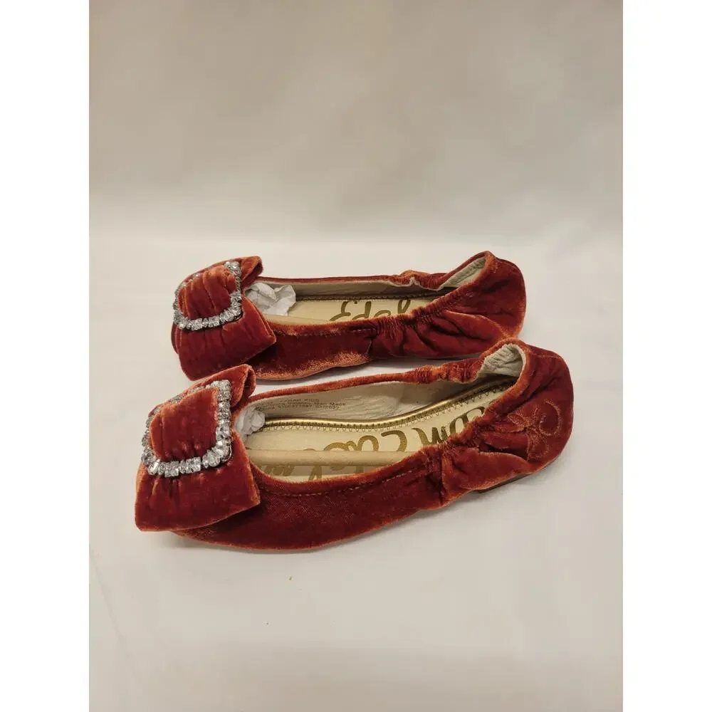 NWOT Sam Edelman Farrah Velvet Crystal Bow Girls Ballet Flat 1